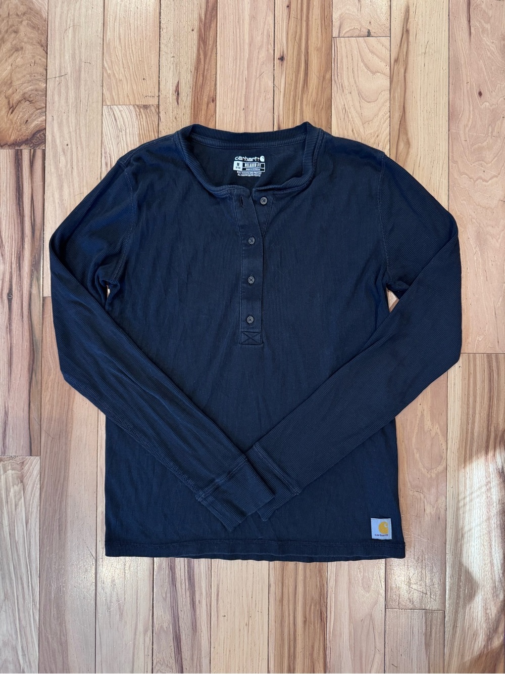 Carhartt Black Long Sleeve Ribbed Henley Top